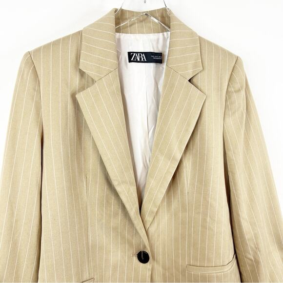 NEW ZARA Striped Oversized Menswear Inspired Blazer S Tan - Picture 4 of 7